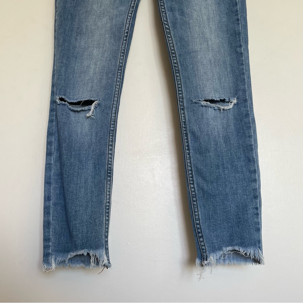 Free People Distressed Ripped Knee Raw Hem Cropped Ankle Skinny Jeans - Picture 14 of 16